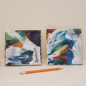 Set of 2 Original abstract acrylic paintings on canvas. Size: 5 x 5 inches each